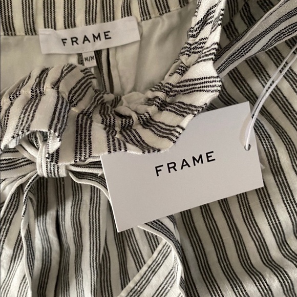 Frame | Striped Linen Blend Paperbag Shorts | Sz M - Picture 4 of 8